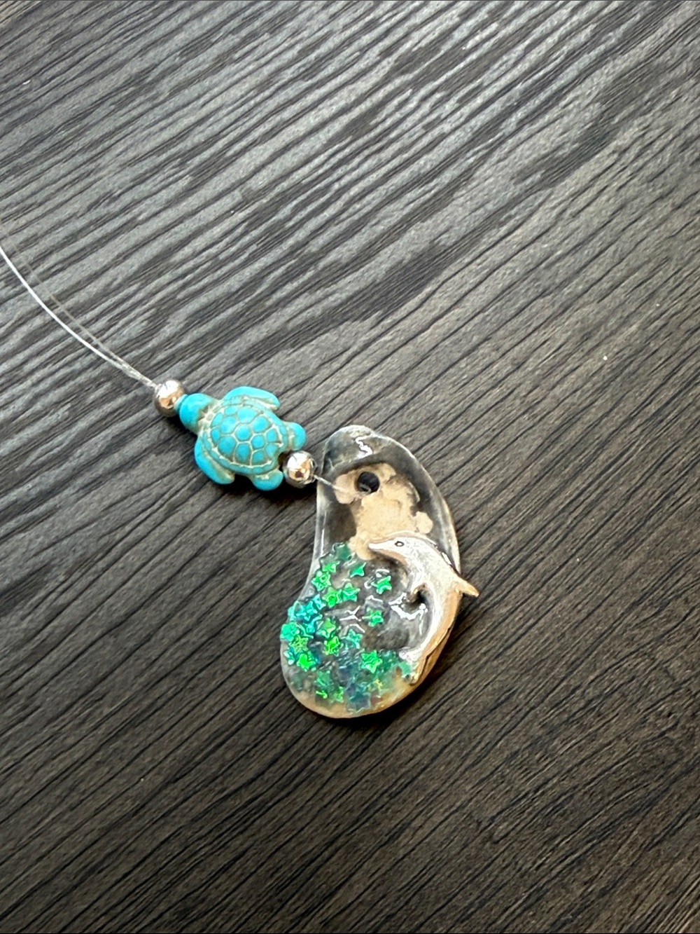 Turquoise Turtle & Green Opal Dolphin Pendant Necklace